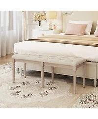 Gouun Button-Tufted Upholstered Bench with Carved Rubber Wood Legs