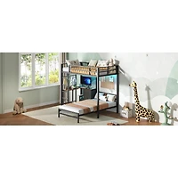 Streamdale Furniture Metal Bunk Bed w/Table, Drawers, Led, Charging