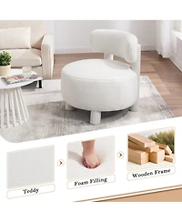 Rainsken Modern Teddy Fabric Accent Chair, Upholstered Slipper Side Chair with Curved Backrest and Solid Wood Legs for Living Room, Reading Nook