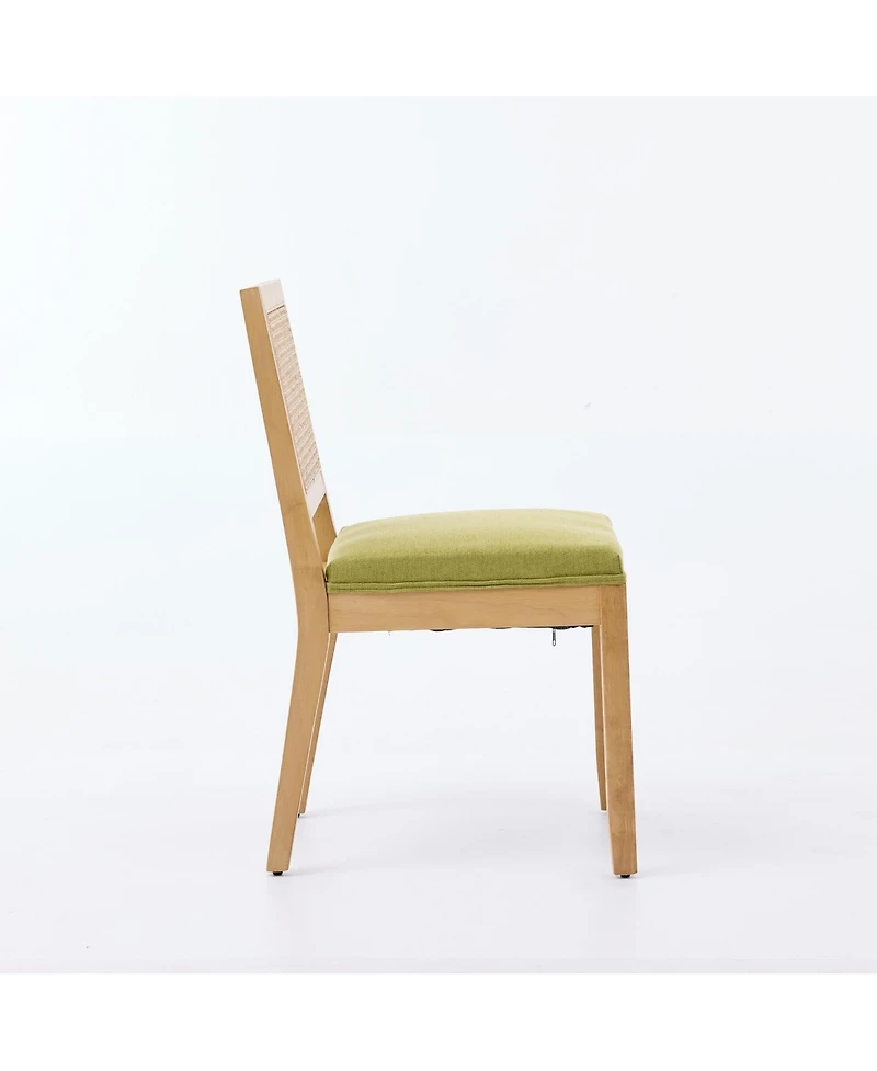 Rainsken Farmhouse Rattan Dining Chairs Set of 2, Mid Century Modern Kitchen Chairs with Square Back and Solid Wood Frame for Dining Room