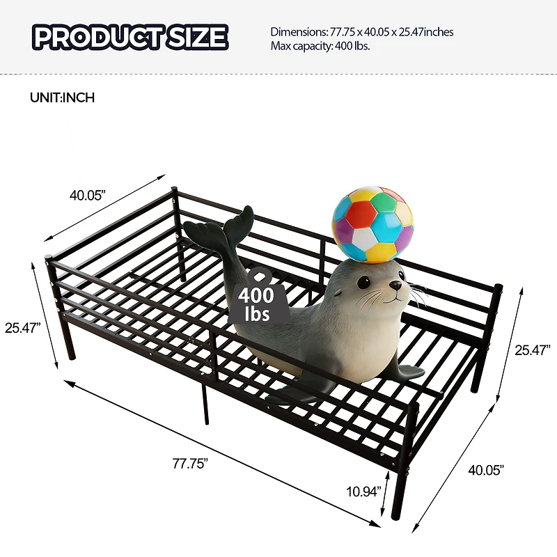 Streamdale Furniture Heavy-Duty Metal Twin Daybed Sofa Bed Platform