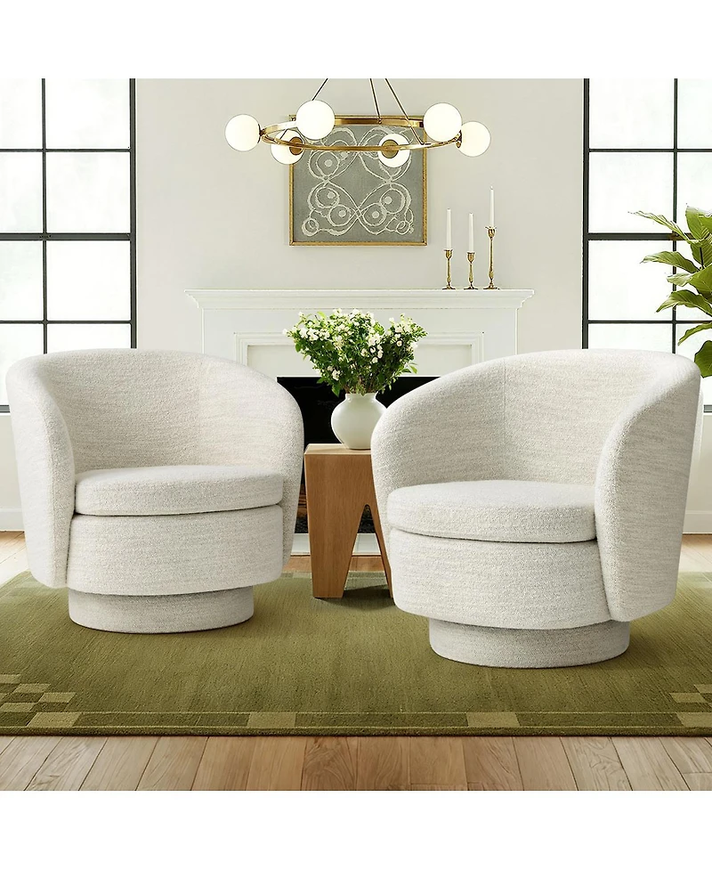 Maison Boucle 30.5" Swivel Tub Accent Chair, Woven Fabric Barrel Armchair, 1 Pc