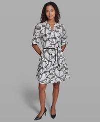 Karl Lagerfeld Paris Petite Printed V-Neck Belted Dress