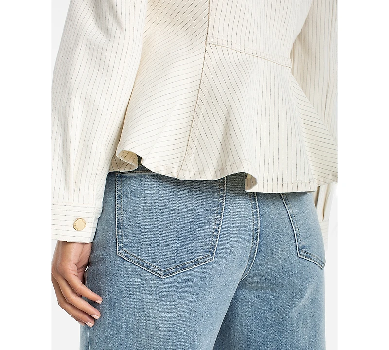 Liverpool Los Angeles Women's Striped Collared Neck Trucker Jacket