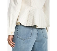 Liverpool Los Angeles Women's Striped Collared Neck Trucker Jacket