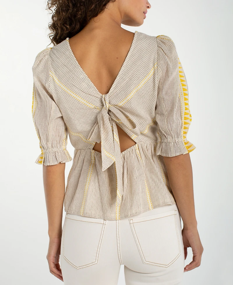 Liverpool Los Angeles Women's Square Neck Embroidered Top