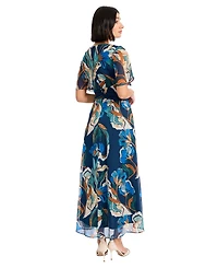 Maggy London Women's V-Neck Short Sleeve Midi Dress