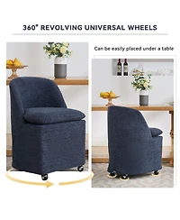 Rainsken Chenille Upholstered Rolling Dining Chairs Set of 2 with Universal Wheels and Curved Backrest, Suitable for Dining Room and Living Room