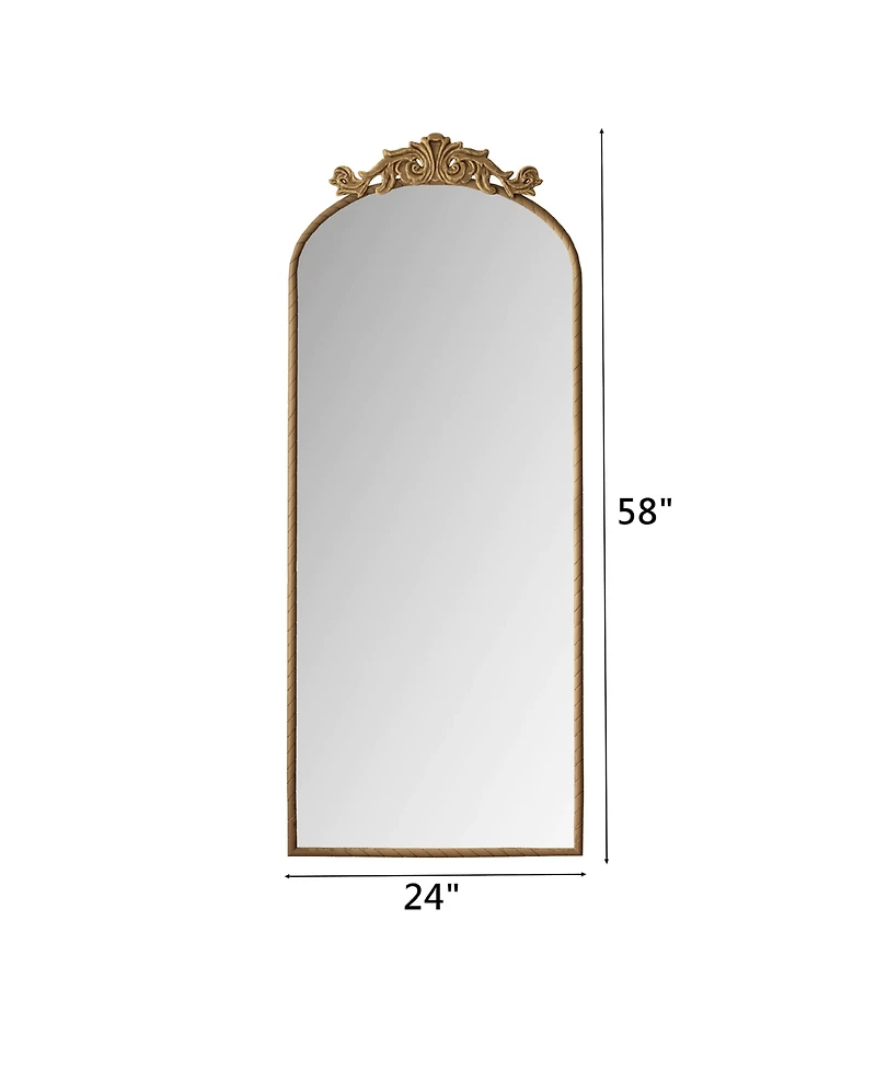 Busdays 58" x 24" Arched Full-Length Wall Mirror with Ornate Carved Applique Top for Living Room or Bedroom