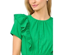 CeCe Women's Short-Sleeve Crewneck Ruffle-Front Cotton Mini Dress