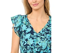 CeCe Women's Flutter-Sleeve V-Neck Midi Dress