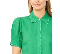 CeCe Women's Short-Sleeve Collared Button Up Shirt