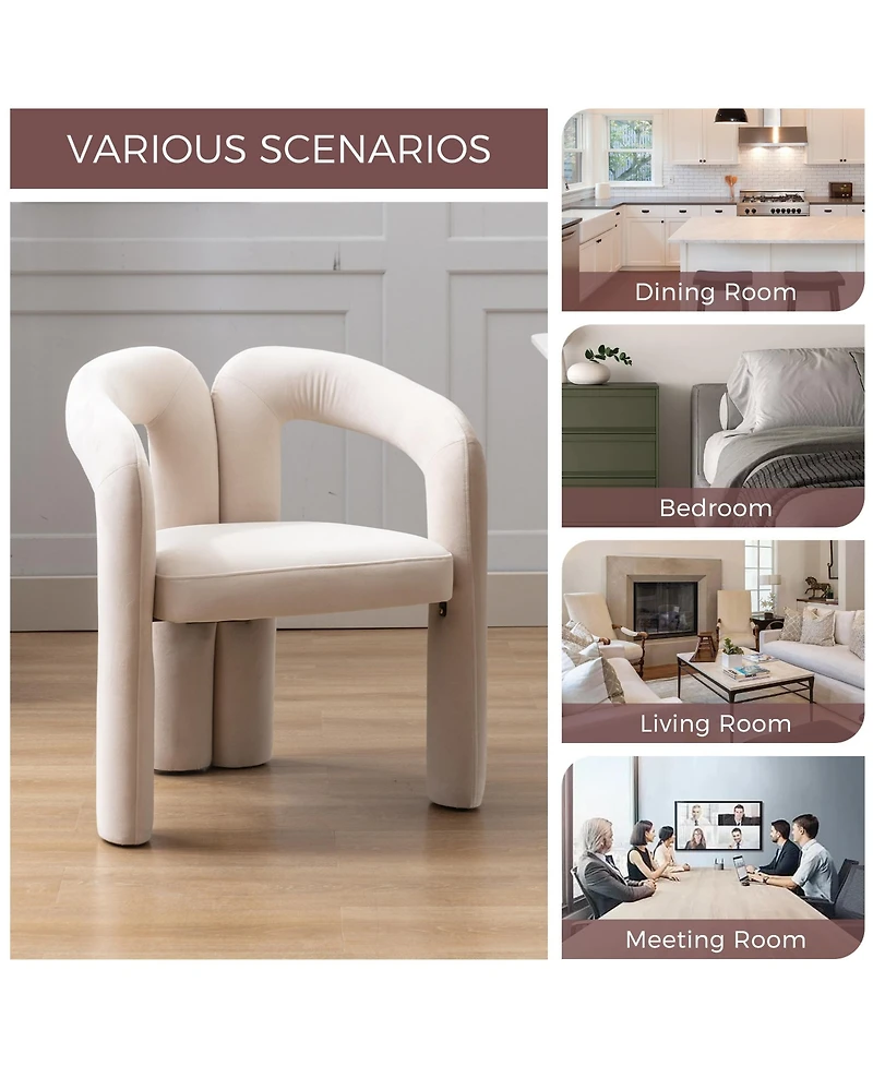 Rainsken Velvet Fabric Upholstered Accent Chair Set of 2, Barrel Side Chairs with Elephant Feet and Curved Backrest for Living Room