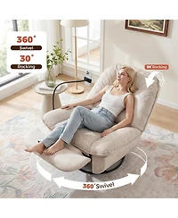Rainsken Swivel Rocker Recliner Chair, Single Lounge Gliding Rocking Chair with Phone Holder, Comfortable Reading Chair for Living Room, Office