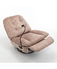 Rainsken Swivel Rocking Recliner Chair, Single Lounge Chair with Phone Holder, Comfortable Relaxing Chair for Living Room and Office