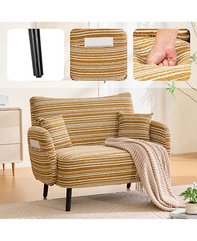 Rainsken 47.6" Boucle Accent Chair, Modern Loveseat Sofa, Deep Seat Chaise with Pillows and Storage Pockets for Living Room, Home Office