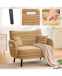 Rainsken 47.6" Boucle Accent Chair, Modern Loveseat Sofa, Deep Seat Chaise with Pillows and Storage Pockets for Living Room, Home Office