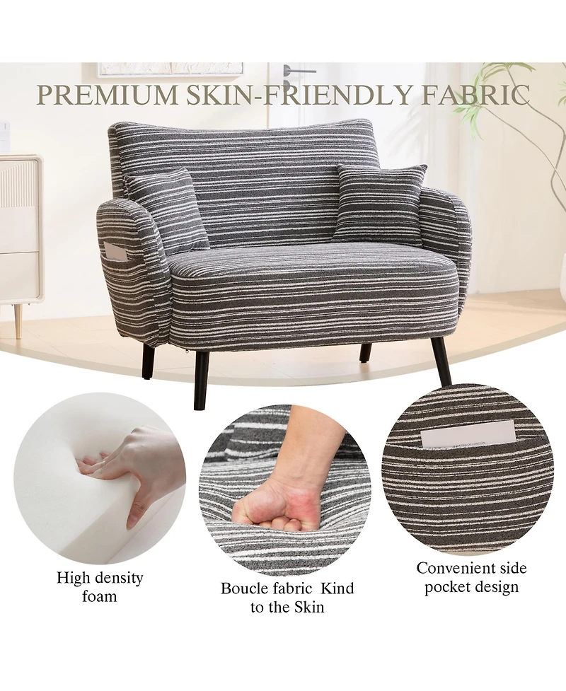 Rainsken Modern Boucle Accent Chair, Loveseat Sofa and Deep Seat Chaise with Pillows and Storage Pockets for Living Room and Home Office