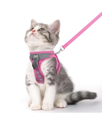 Aronkl Escape Proof Cat Harness Leash Set Soft Adjustable Breathable Mesh Reflective Strips for Kitten Puppy Bunny