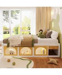 Streamdale Furniture Platform Bed w/ Bookshelf, Led, Drawer