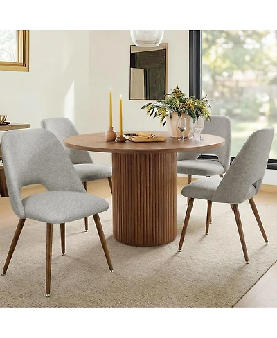 Maison Boucle Set of 4 Upholstered Dining Chairs, Modern Fabric, Walnut Metal Legs