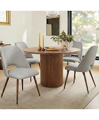 Maison Boucle Set of 4 Upholstered Dining Chairs, Modern Fabric, Walnut Metal Legs