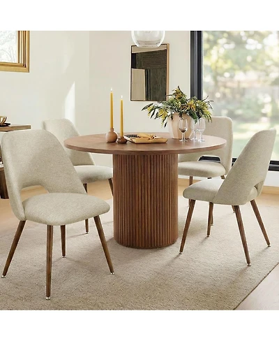 Maison Boucle Set of 4 Upholstered Dining Chairs, Modern Fabric, Walnut Metal Legs