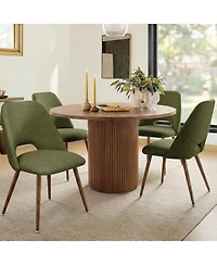 Maison Boucle Set of 4 Upholstered Dining Chairs, Modern Fabric, Walnut Metal Legs