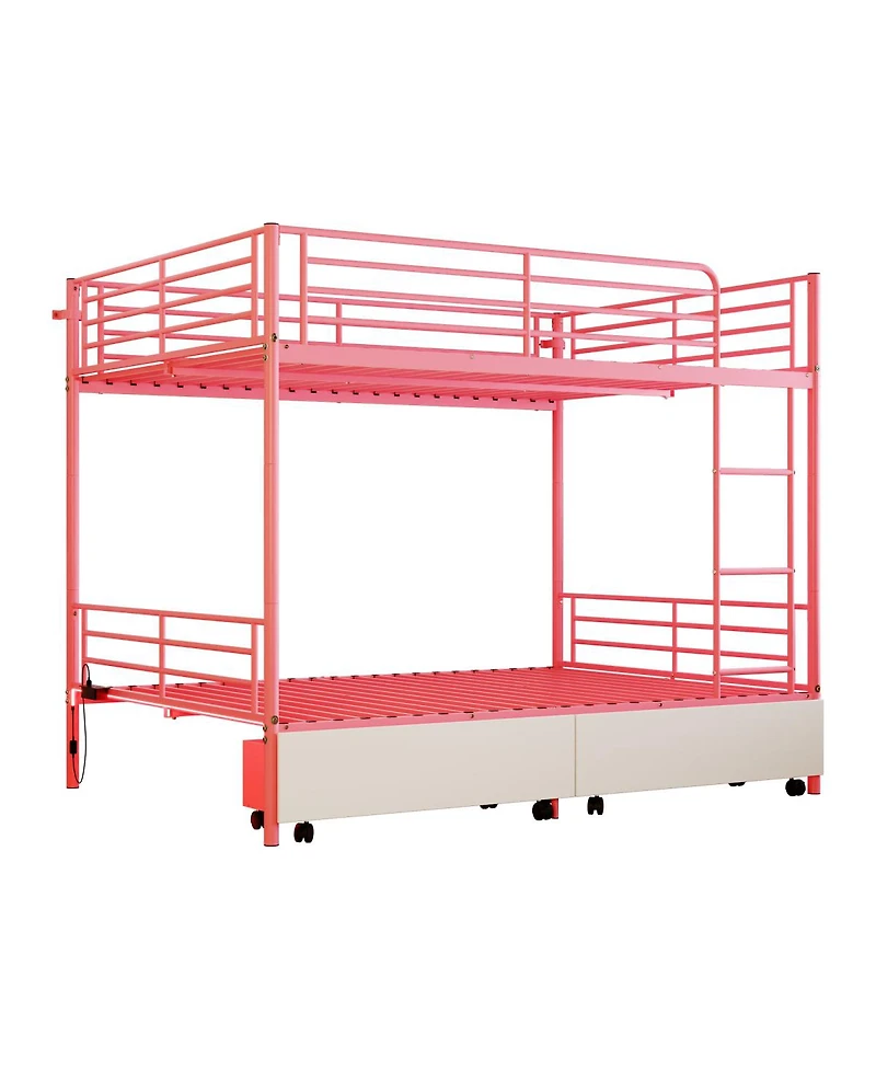 Streamdale Furniture Metal Bunk Bed w/Usb, Split, Storage, Guardrail
