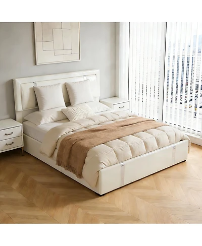 Streamdale Furniture Faux Leather Lift Storage Bed with Led Headboard and Usb-c