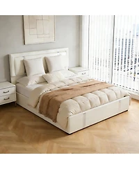 Streamdale Furniture Faux Leather Lift Storage Bed with Led Headboard and Usb-c