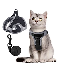 Aronkl Escape Proof Cat Harness and Leash Set Adjustable Lightweight Soft Vest with Reflective Strip for Walking
