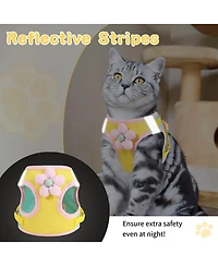 Aronkl Cat Harness Leash Set Escape Proof Adjustable Breathable Mesh Reflective Strips Flower Cute Walking