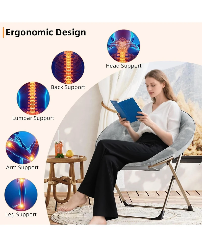 gaomon 2-Piece Saucer Chair Set, Faux Fur Lounge Moon Chairs, Oversized Plush Foldable Seat, Bedroom, Dorm