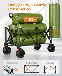 Sugift 47.6"L Collapsible Wagon Cart, 400lbs Weight Capacity 300L Heavy Duty Beach Wagons with Big All-Terrain Wheels for Groceries, Shopping, Camping