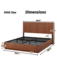 Streamdale Furniture Walnut Led Bed Frame, Modern Wood, Curved Lines.