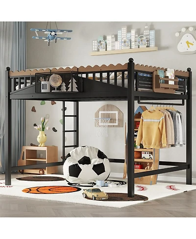 Streamdale Furniture Metal Loft Bed w/Storage Shelves and Bookshelf