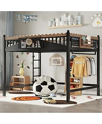 Streamdale Furniture Metal Loft Bed w/Storage Shelves and Bookshelf