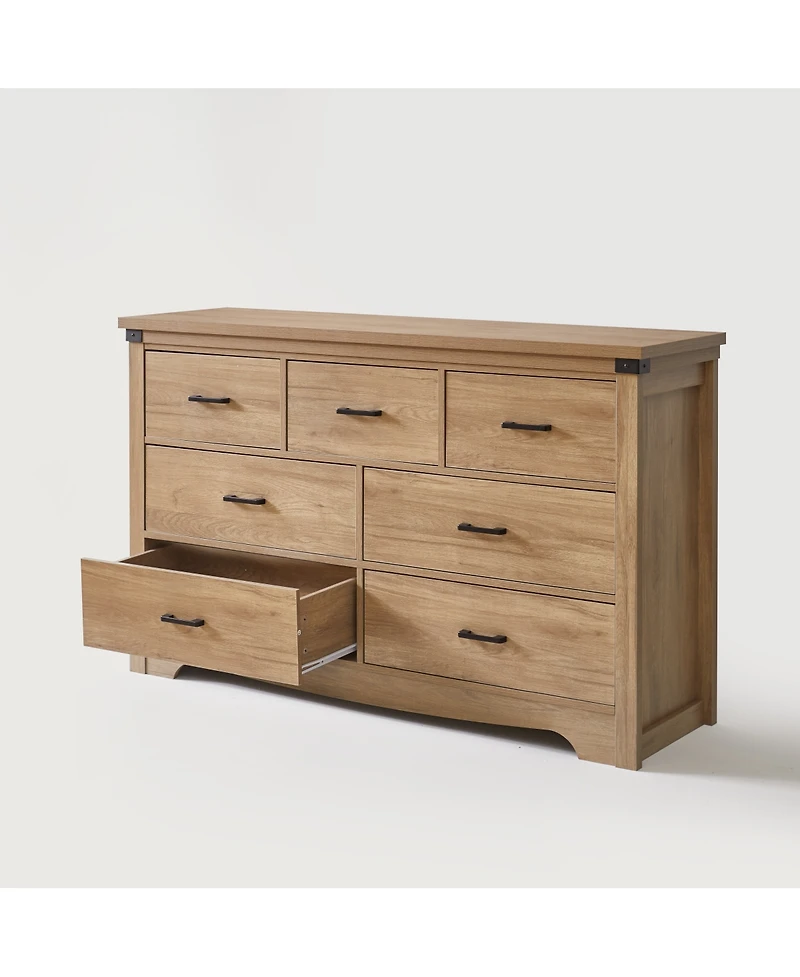 Streamdale Furniture Farmhouse 7-Drawer Dresser, Oak Storage Organizer