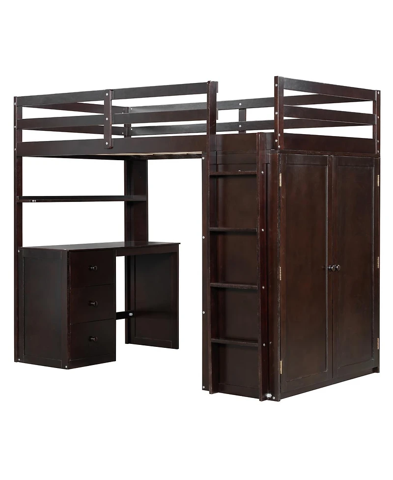 Streamdale Furniture Loft Bed w/Drawers, Desk, Wardrobe - Espresso