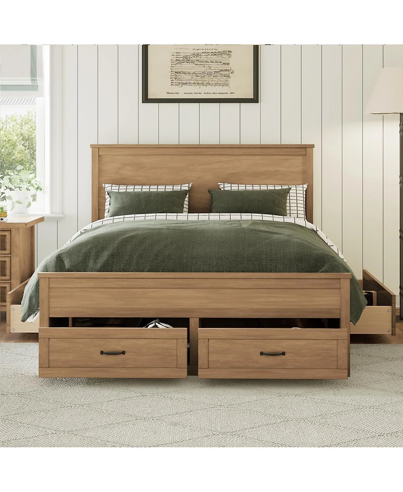 Streamdale Furniture Wood Storage Bed w/ 6 Drawers, No Box Spring Needed