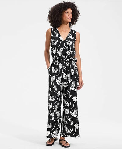 Lands' End Women's Sleeveless Creaseless Wrap Jumpsuit with Smocked Waist