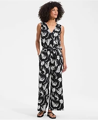 Lands' End Women's Sleeveless Creaseless Wrap Jumpsuit with Smocked Waist