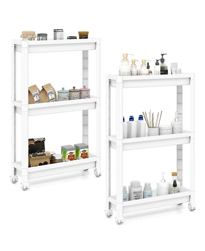 Sugift 3-Tier Slim Rolling Storage Cart 2-Pack Mobile Bathroom Organizer with Wheels