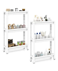 Sugift 3-Tier Slim Rolling Storage Cart 2-Pack Mobile Bathroom Organizer with Wheels