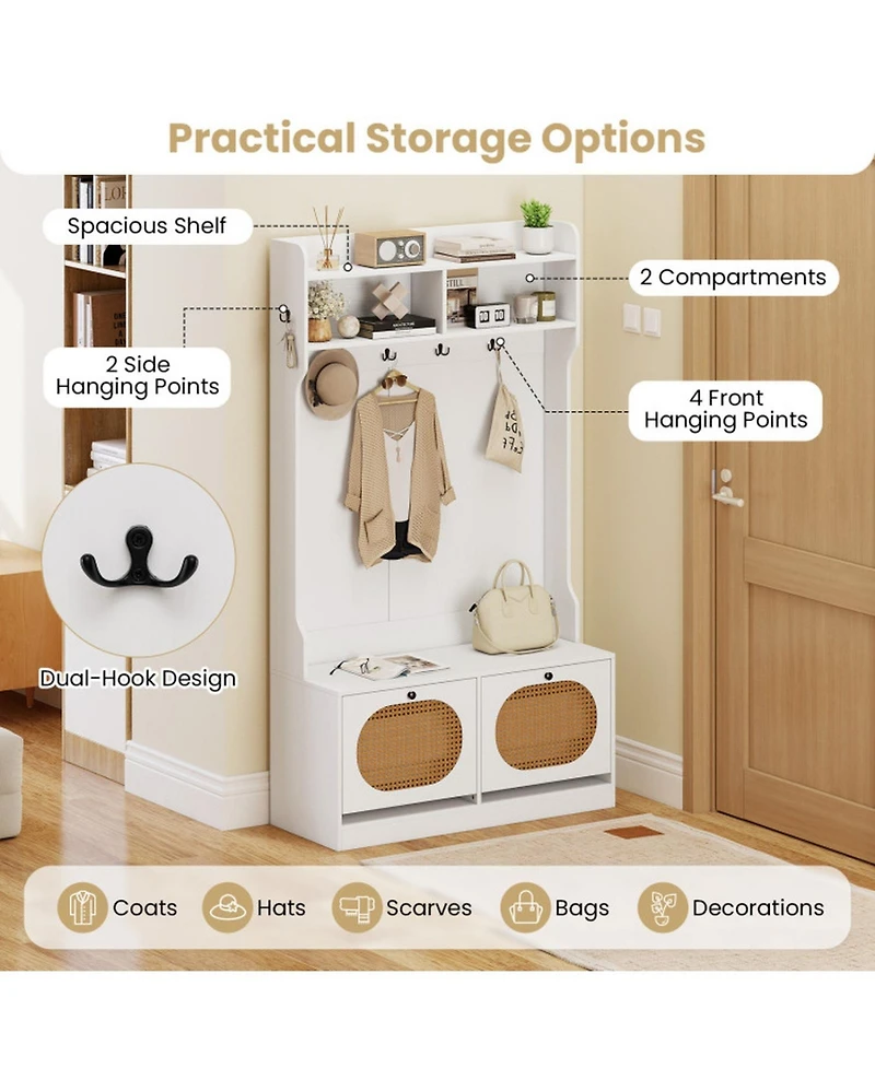 Gouun 4-in-1 Entryway Hall Tree with Coat Rack, Shoe Bench and Flip Drawers