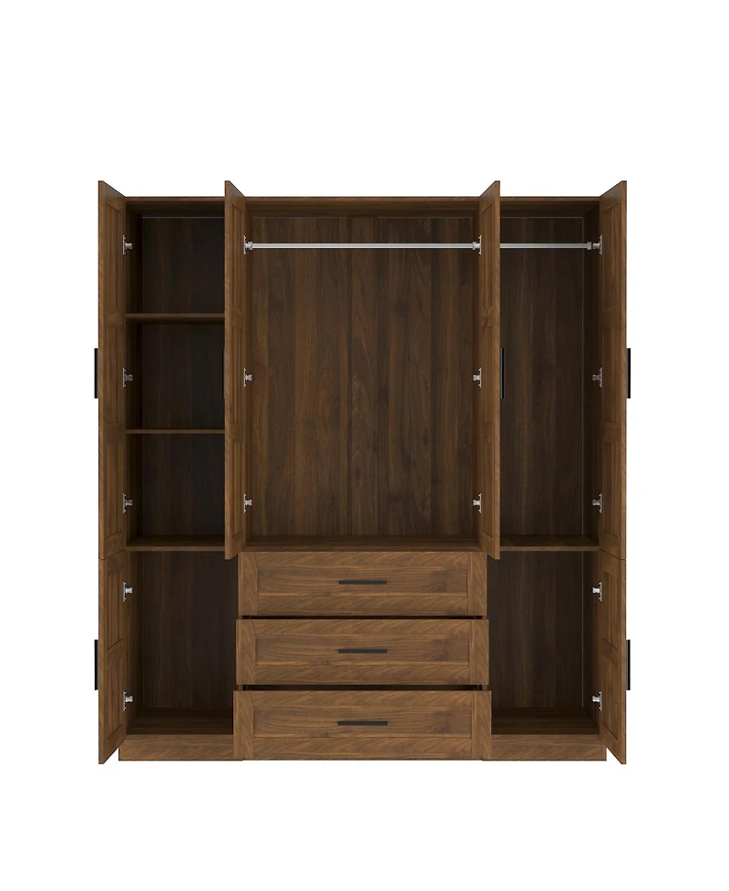 Streamdale Furniture 6-Door Armoire Wardrobe with 3 Drawers and Rod
