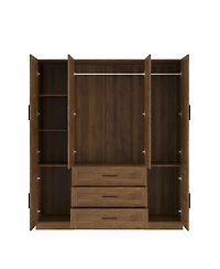 Streamdale Furniture 6-Door Armoire Wardrobe with 3 Drawers and Rod