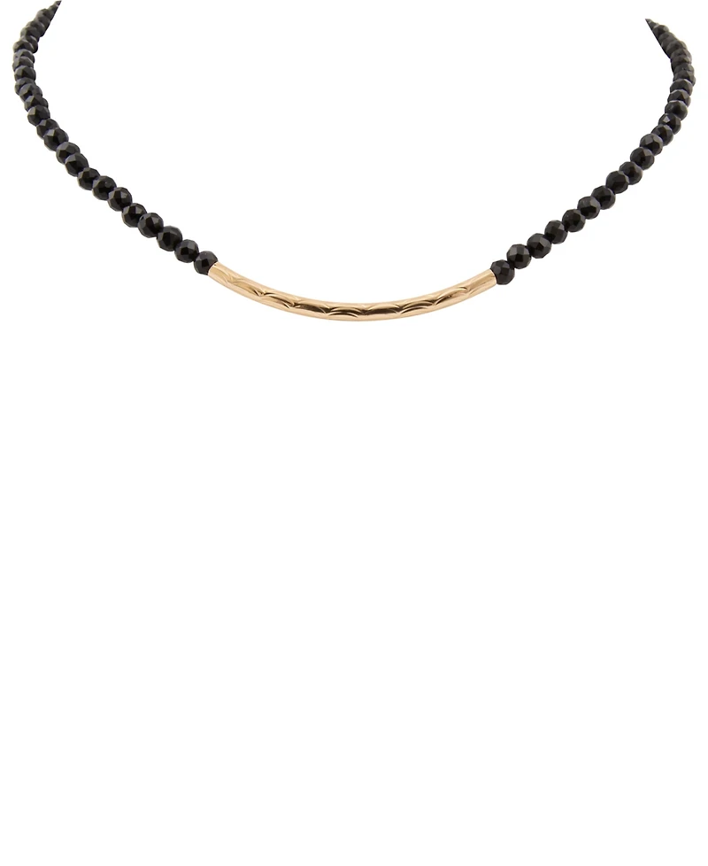 Barse Black Onyx Golden Bar Necklace
