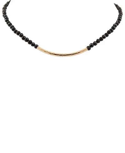 Barse Black Onyx Golden Bar Necklace
